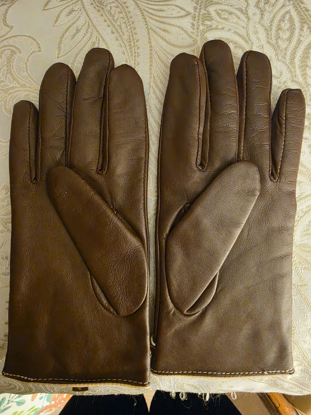 Vintage Women's Dark Brown Leather Button Cuff Gloves